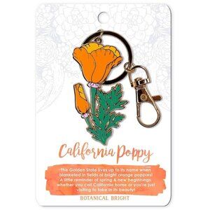 California Poppy Enamel Keychain with Key Clip - California State Flower‎